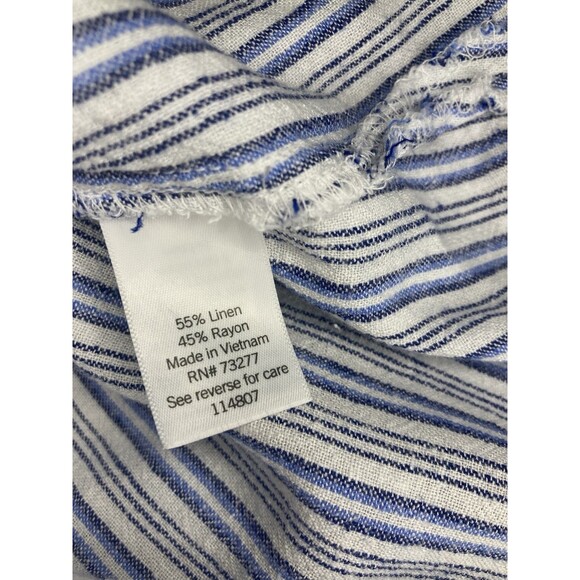Croft & Barrow Woman Blue Linen Blend Stripes Short Sleeve Shirt Blouse XL - Picture 10 of 10